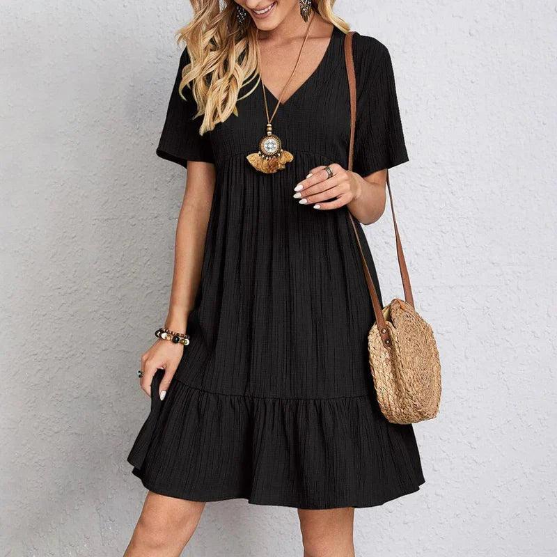 Doriane - Bohemian V-neck Short Sleeve Dress