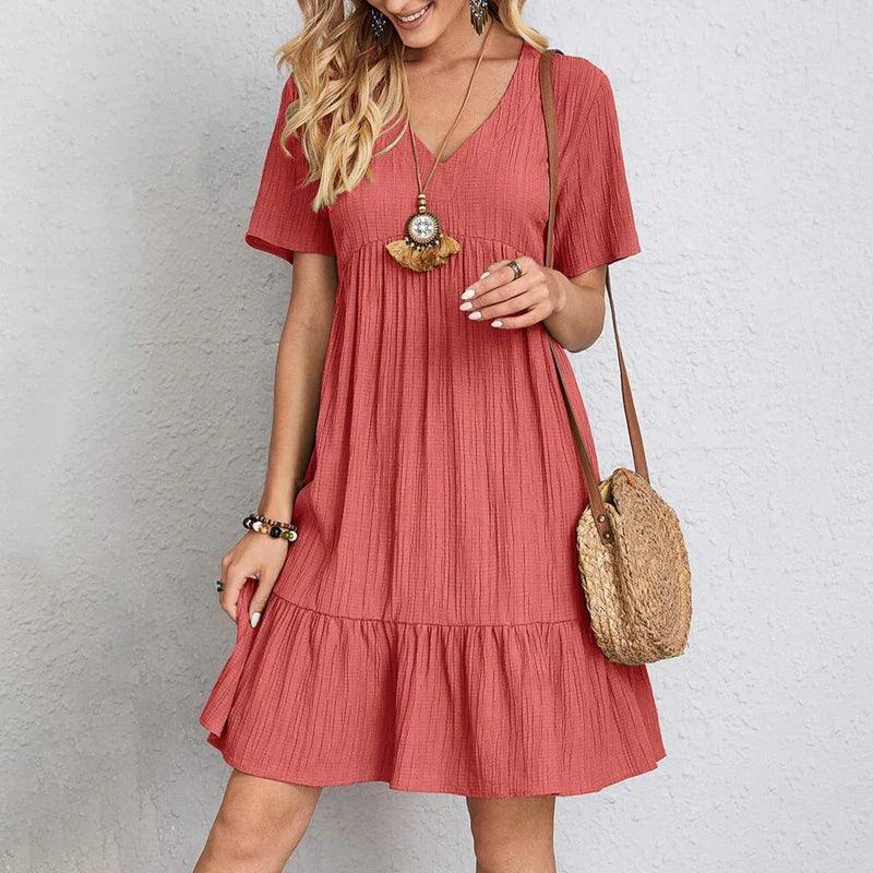Doriane - Bohemian V-neck Short Sleeve Dress